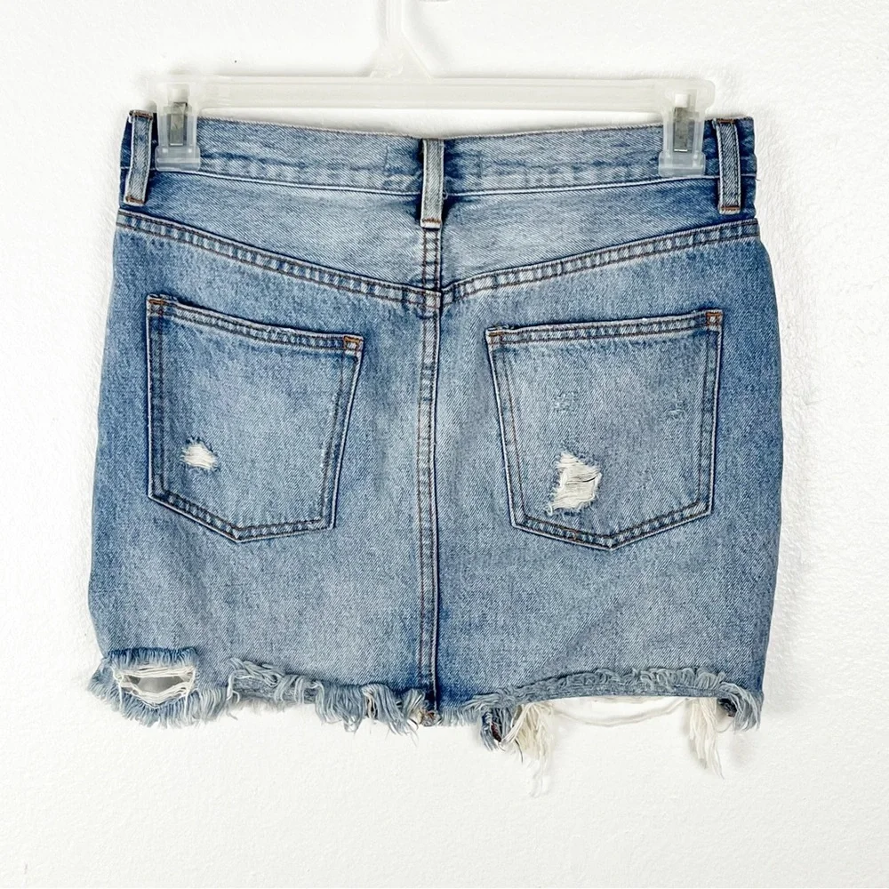 FREE PEOPLE WE THE FREE Ripped Distressed Blue Denim Jean Mini Skirt 26 Boho